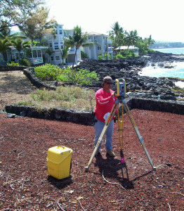 Surveyor taking elevation